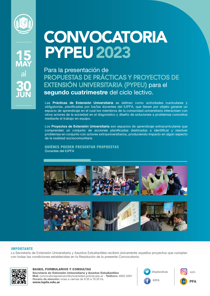 CONVOCATORIA A PROPUESTAS DE PRÁCTICAS Y PROYECTOS DE EXTENSIÓN UNIVERSITARIA (PyPEU) - IUPFA